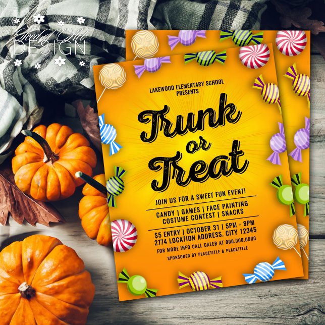 Orange Trunk or Treat Halloween Candy Frame Event Flyer (Creator Uploaded)