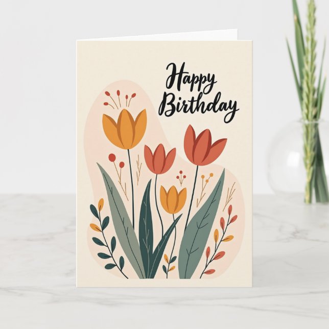 Orange Tulip Birthday Card (Front)