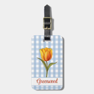 Orange Tulip, Blue Gingham, Custom Luggage Tag