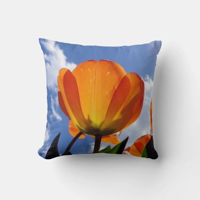 Orange Tulip, Blue Sky Cushion (Front)