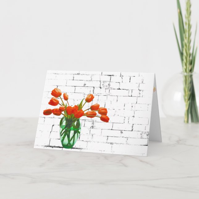 Orange Tulip Bouquet on Brick Name Day Card (Front)