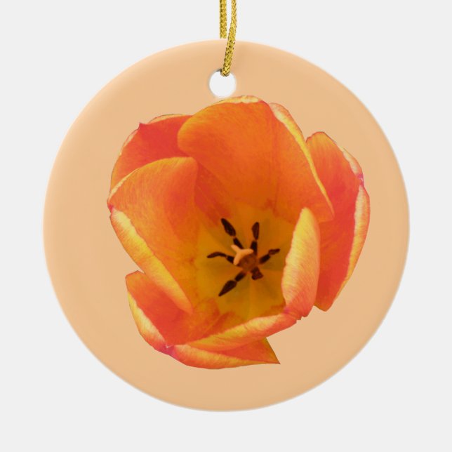 Orange Tulip Custom Birthday Ceramic Tree Decoration (Front)