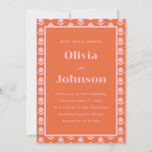 Orange Tulip Flower Wedding Invitation (Front)