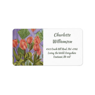 Orange Tulip Flowers in Watercolor Address Label