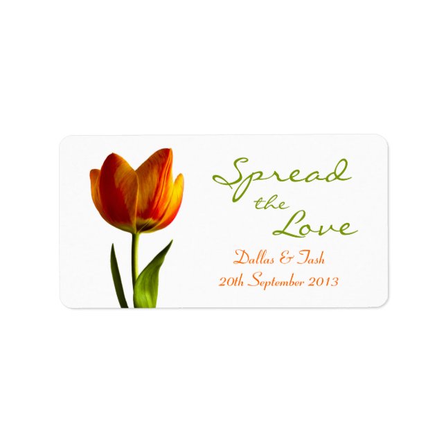 Orange Tulip Wedding Jam Jar Labels (Front)