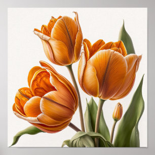 Orange Tulips Flower Art Print Poster