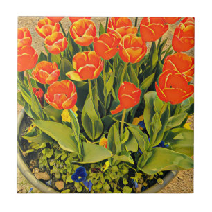 Orange tulips flower festival ceramic tile