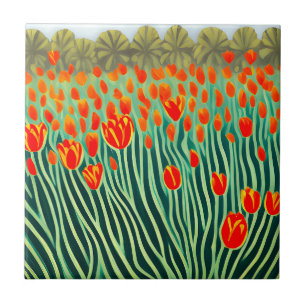 Orange Tulips Garden Ceramic Tile