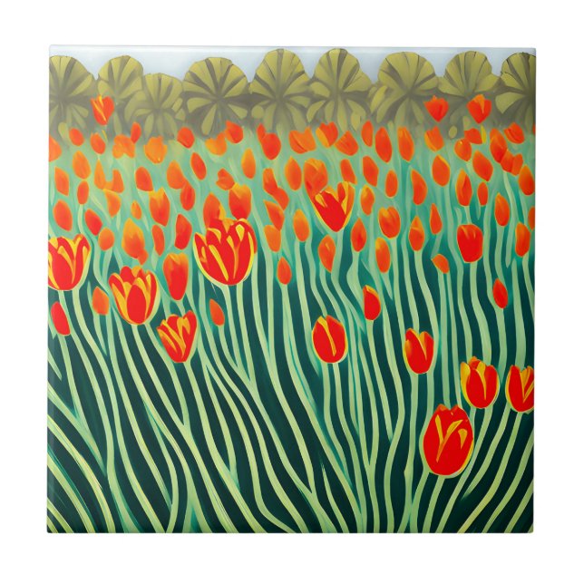 Orange Tulips Garden Ceramic Tile (Front)