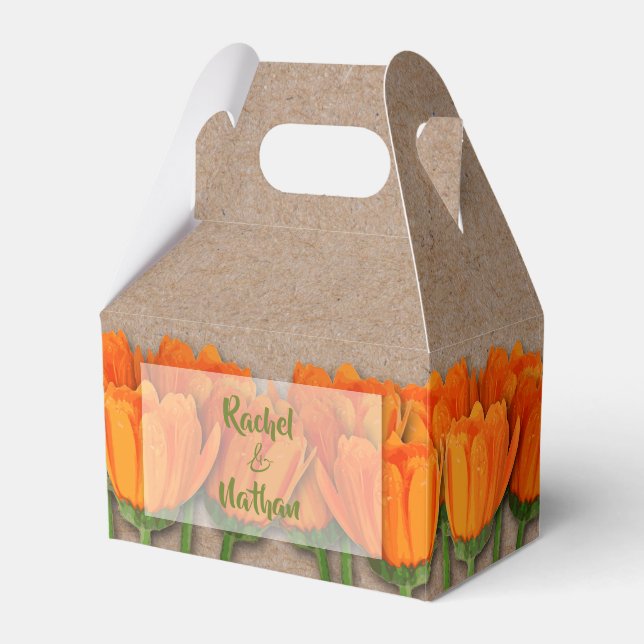 Orange Tulips Kraft Gable Favour Boxes (Front Side)
