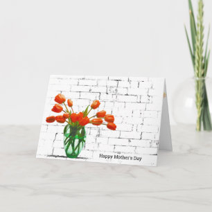 Orange Tulips on Brick Mothers Day Card