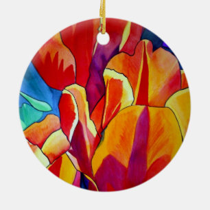Orange Tulips watercolor art flower painting Ceramic Tree Decoration