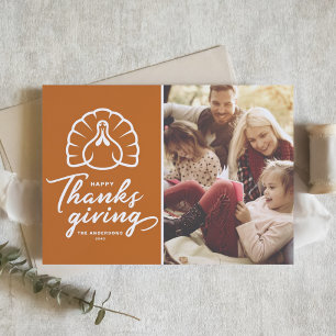 Orange Turkey Happy Thanksgiving Photo Holiday Card
