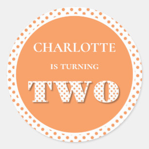 Orange Turning Two Polka Dot Classic Round Sticker