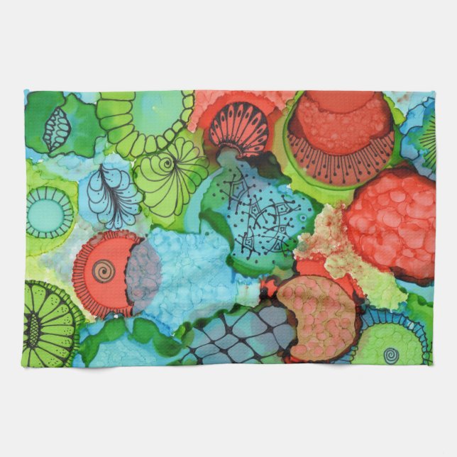 Orange/Turquoise Abstract Kitchen Towel (Horizontal)