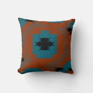 orange turquoise and black geometric cushion