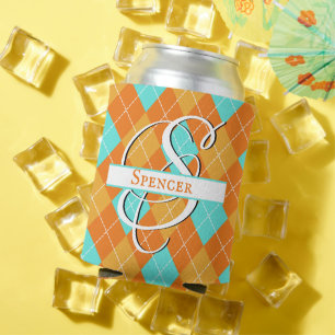 Orange & Turquoise Argyle - Personalise Your Style Can Cooler