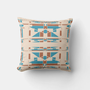 Orange Turquoise Beige Mediterranean Large Mosaics Cushion