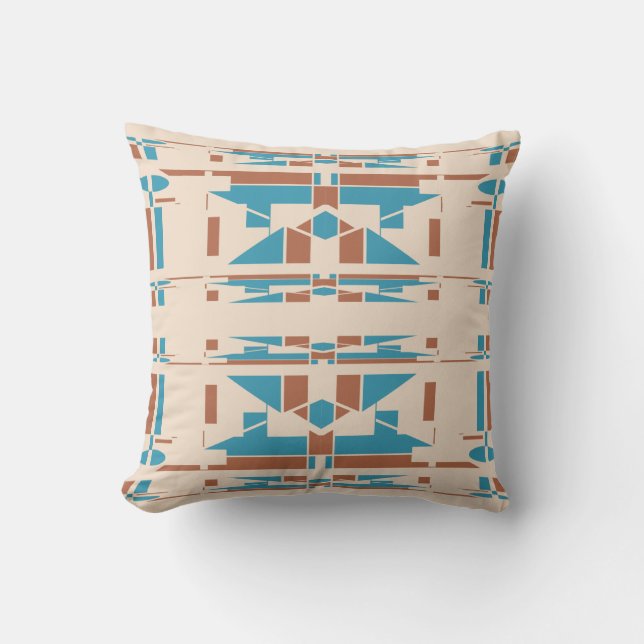 Orange Turquoise Beige Mediterranean Large Mosaics Cushion (Front)