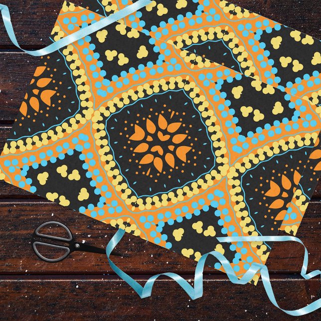 Orange Turquoise Black Ethnic Boho Pattern Tissue Paper (Creator Uploaded)