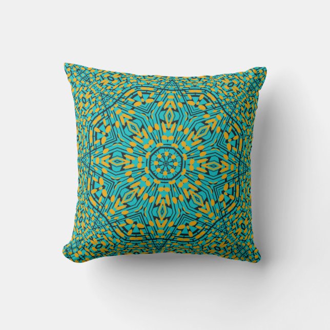 Orange Turquoise Black Modern Kaleidescope Pattern Cushion (Front)