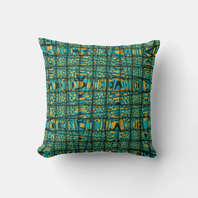 Orange Turquoise Black Modern Zig Zag Abstract Cushion (Front)