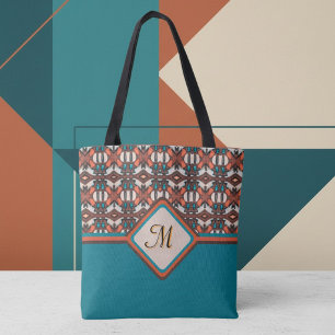 Orange, Turquoise, Brown Tribal Inspired Tote Bag