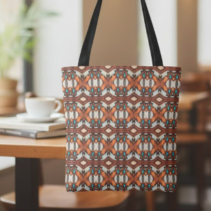 Orange, Turquoise, Brown Tribal Inspired Tote Bag