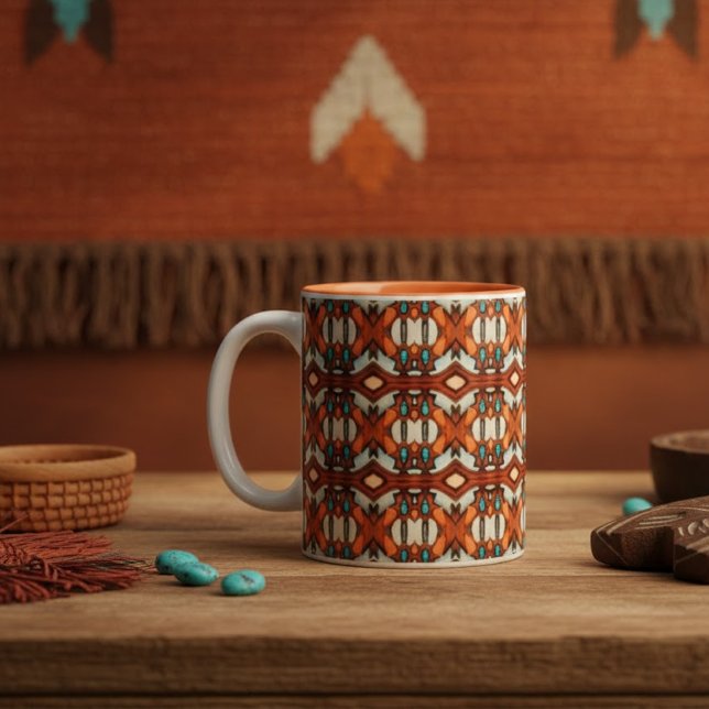 Orange, Turquoise, Brown Tribal Inspired Two-Tone Coffee Mug (Creator Uploaded)
