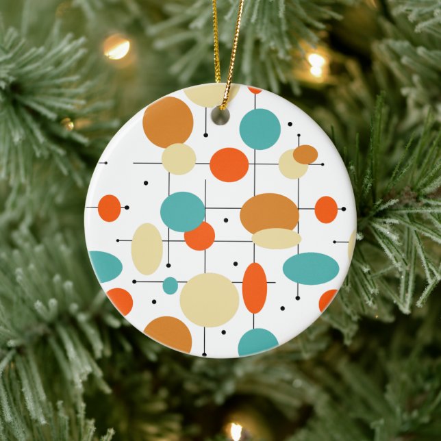 Orange Turquoise Circles Mid Century Christmas Ceramic Ornament (Tree)