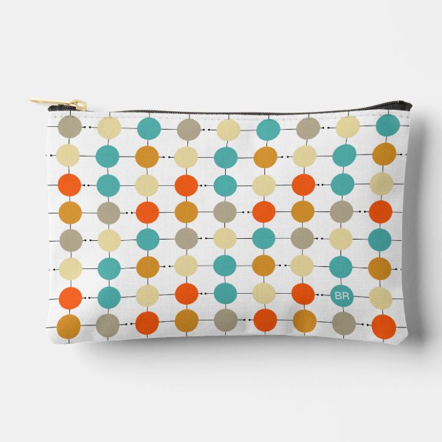 Orange Turquoise Cream Circles Grid Mid Century Accessory Pouch (Front)