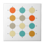 Orange Turquoise Cream Circles Mid Century Ceramic Tile<br><div class="desc">This mid century modern ceramic tile is bright and cheerful... add a little fun to your tiling project with this mid mod design featuring two shades of orange,  turquoise blue,  cream,  tan circles,  on black grid lines.</div>