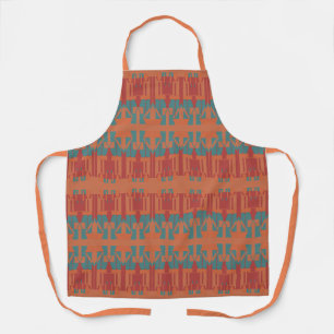 Orange Turquoise Dark Red Mediterranean Rows Motif Apron
