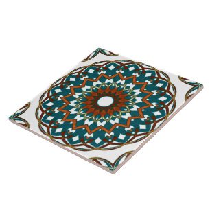 Orange-Turquoise Kaleidoheart Ceramic Tile