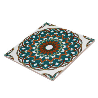 Orange-Turquoise Kaleidoheart Ceramic Tile