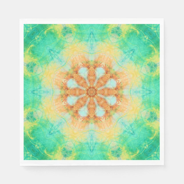 orange & turquoise mandala | kaleidoscope pattern napkin (Front)