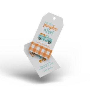 Orange & turquoise Pumpkin Harvest Truck Gift Tags