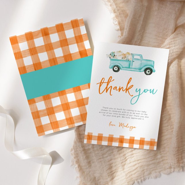 Orange & turquoise Pumpkin Truck Thank You Card (Creator Uploaded)