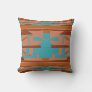 Orange Turquoise Rust Southwest Look Abstract Cushion