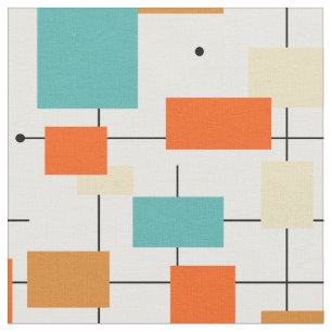 Orange Turquoise Squares Lines Mid Century Modern Fabric