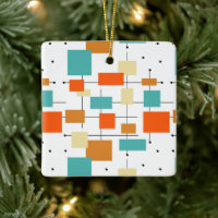 Orange Turquoise Squares Mid Century Christmas