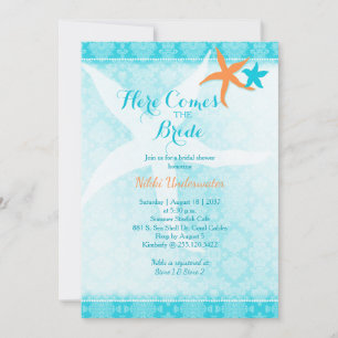Orange Turquoise Summer Starfish Bridal Shower Invitation