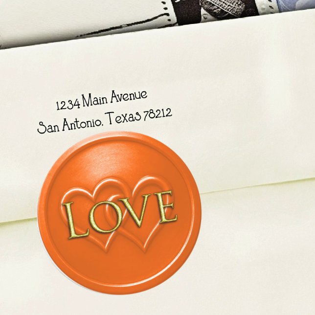 Orange Two Hearts Intertwined Wedding Classic Round Sticker (Creator Uploaded)