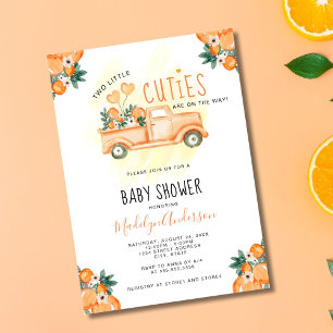 Orange Two Little Cuties Twins Baby Shower Invitation