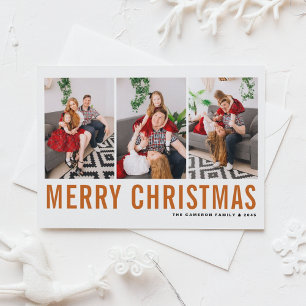 Orange Typography Photo Collage Merry Christmas Holiday Card