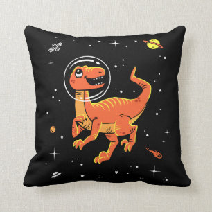 Orange Tyrannosaurus Dinos In Space Cushion