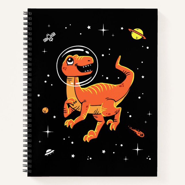 Orange Tyrannosaurus Dinos In Space Notebook (Front)