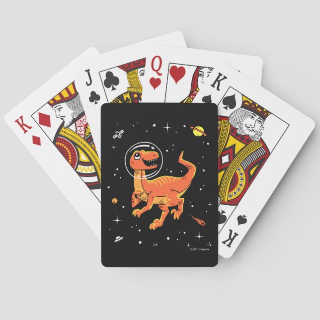 Orange Tyrannosaurus Dinos In Space Playing Cards (Back)