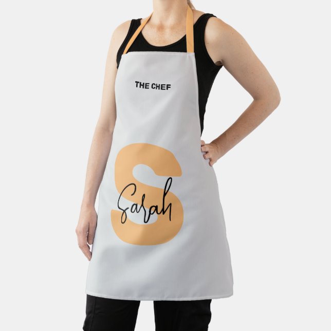 Orange Uppercase Initial Script Monogram Apron (Insitu)