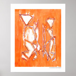 Orange Urban Pop Couple in Art   Abstract Painting Poster